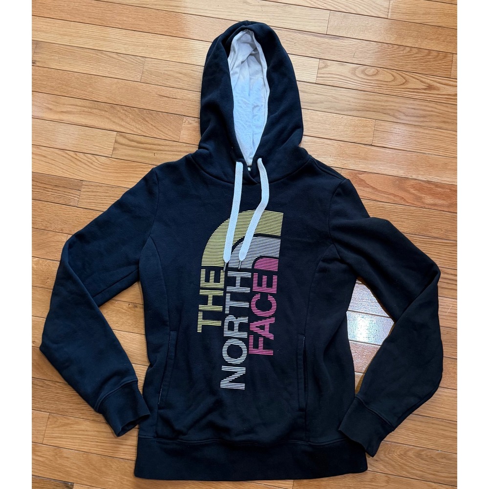 The North Face Womens Black Multi Color Logo Pullover Hoodie NF00CH2W Size Small